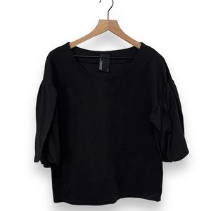 Dolan T-Shirt by Anthropologie Ribbed Puff Sleeve Black Top M